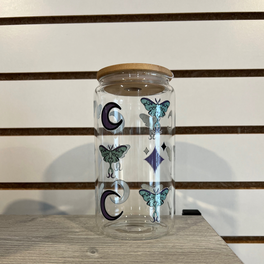 Personalized Initial 16oz Glass Can Cup with Bamboo Lid –  ChambrayandSandCustomGifts